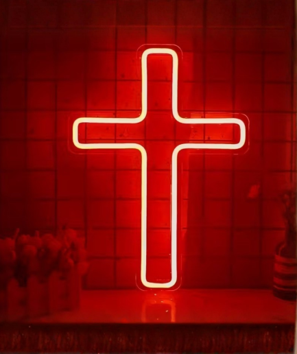 cross-shaped neon lamp