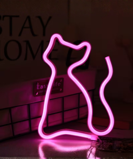 pink neon cat