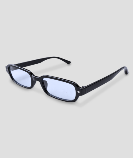 glasses with light blue transparent lenses