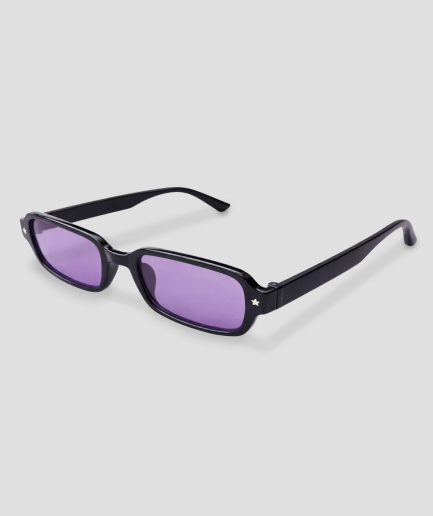 black sunglasses with purple lenses