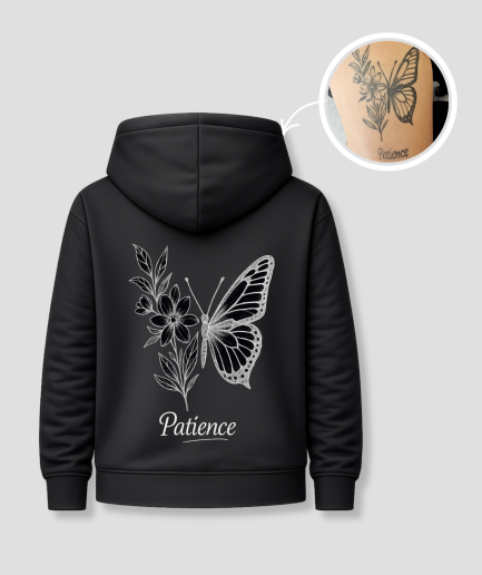 black hoodie with a butterfly