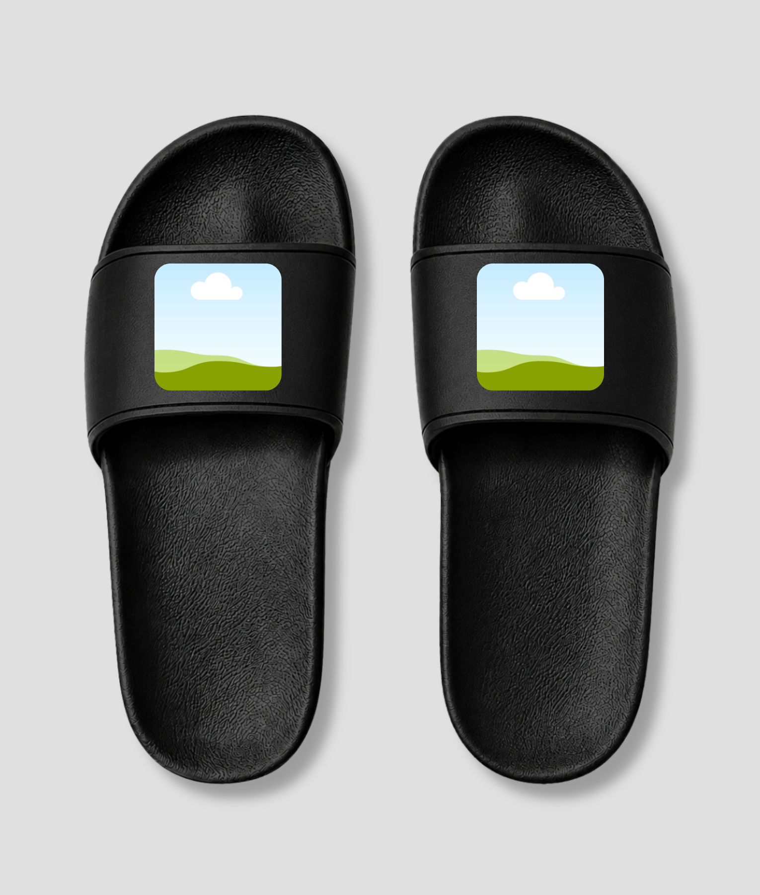 Zwarte platte badslippers met eigen foto bedrukt