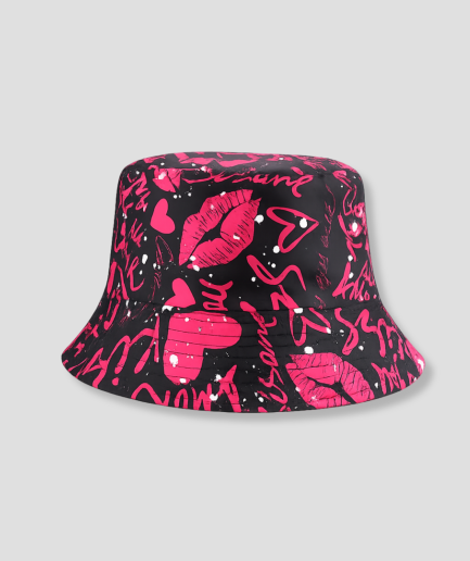 Zwarte bucket hat met hibiscus bloemenprint
