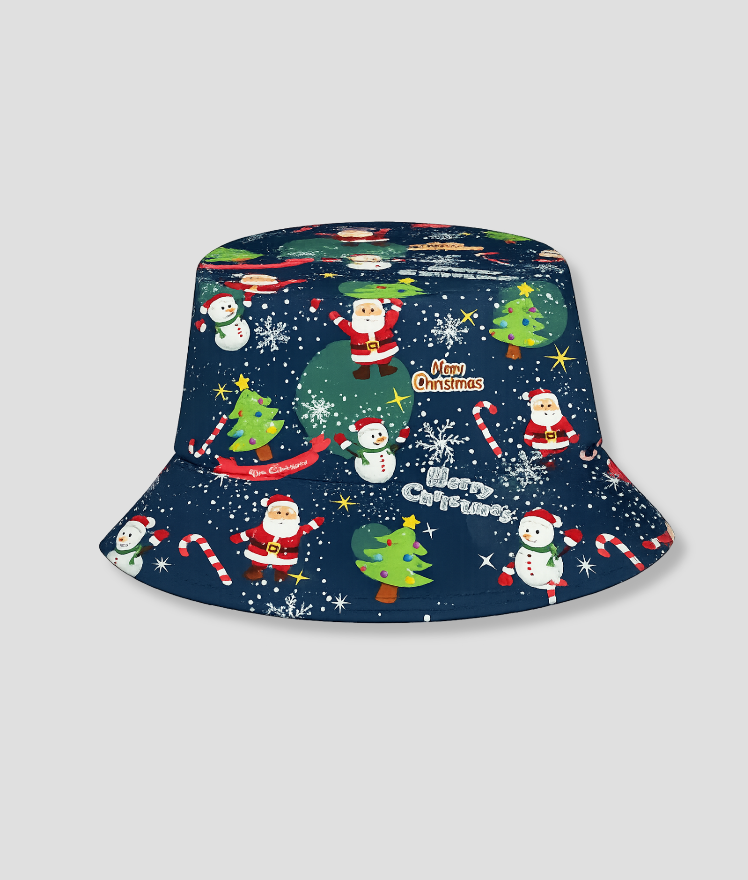 Blauwe bucket hat met kerst sneeuwpop print