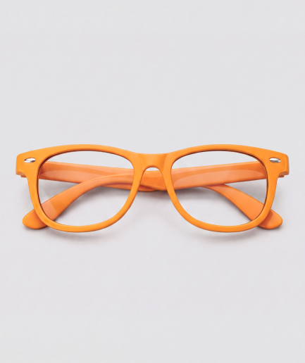 Partybril oranje, montuur oranje, glas transparant