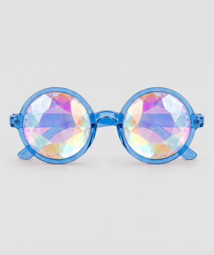 Spacebril blauw, montuur blauw, glas caleidoscoop