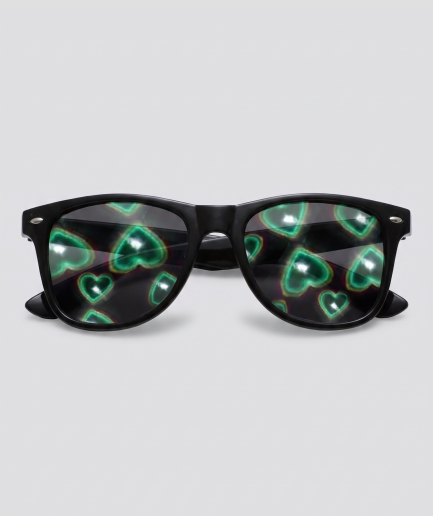 Spacebril dubbel hart, montuur zwart, glas hartjes effect