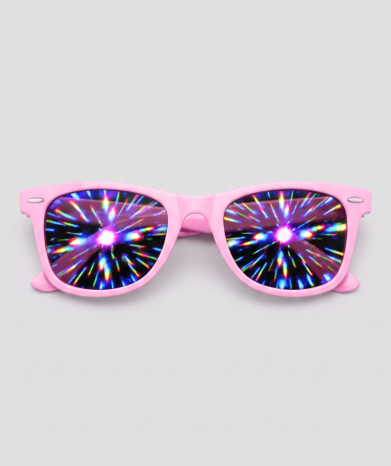 Spacebril firework, montuur roze, glas firework effect