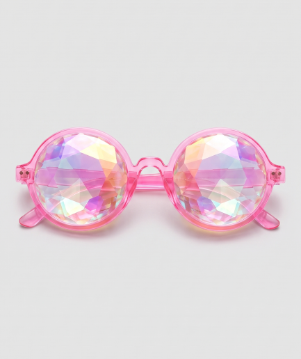 Spacebril roze, montuur roze, glas caleidoscoop