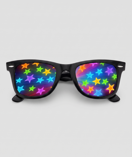 Spacebril sterren, montuur zwart, glas sterren effect
