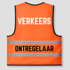 Orange vest for traffic control, with the text "VERKEERS / ONTREGELAAR" on the back