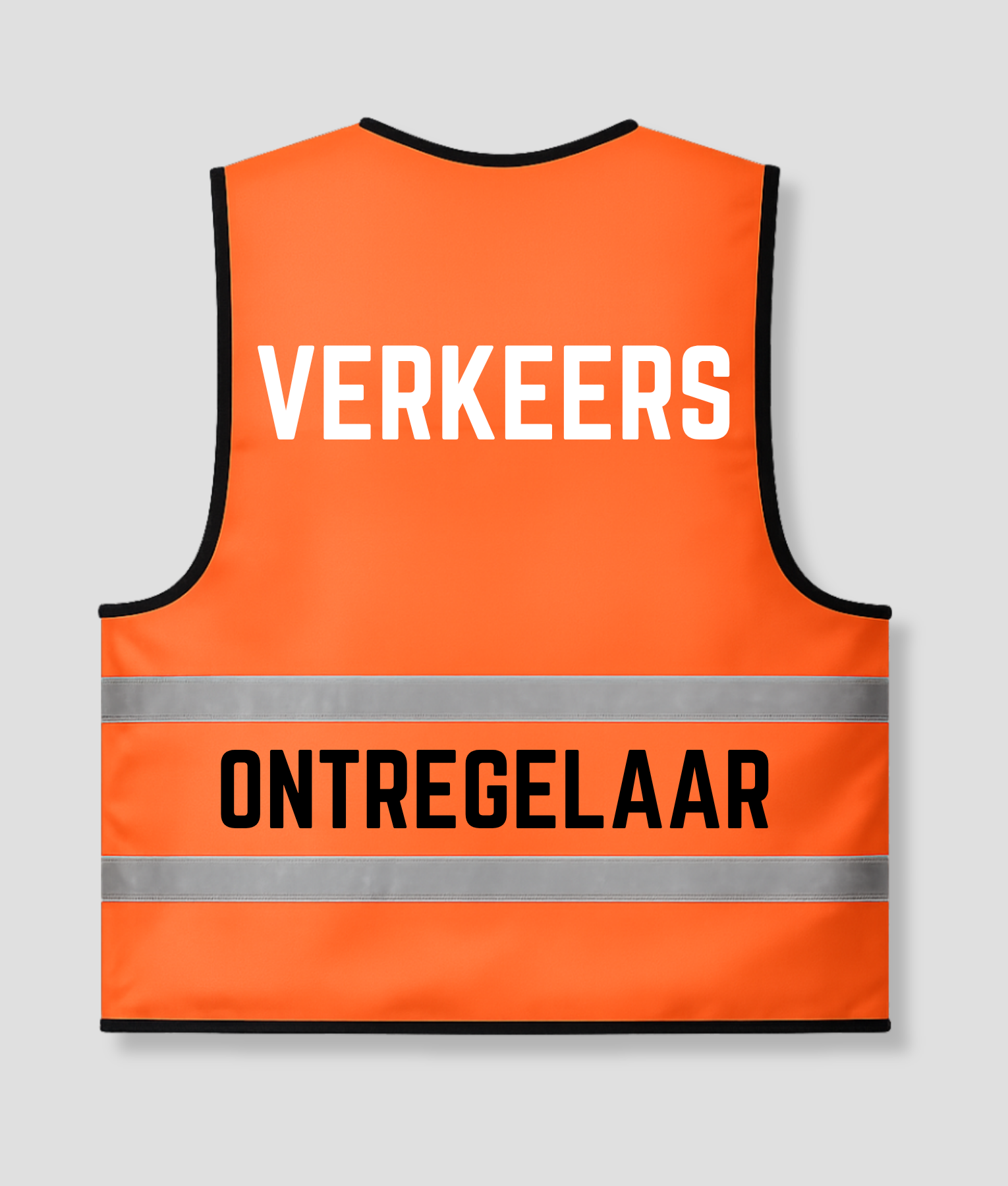 Orange vest for traffic control, with the text "VERKEERS / ONTREGELAAR" on the back